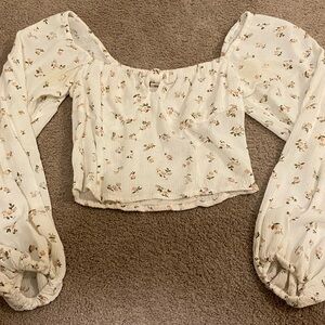 Billabong White Floral Puff Sleeve Blouse